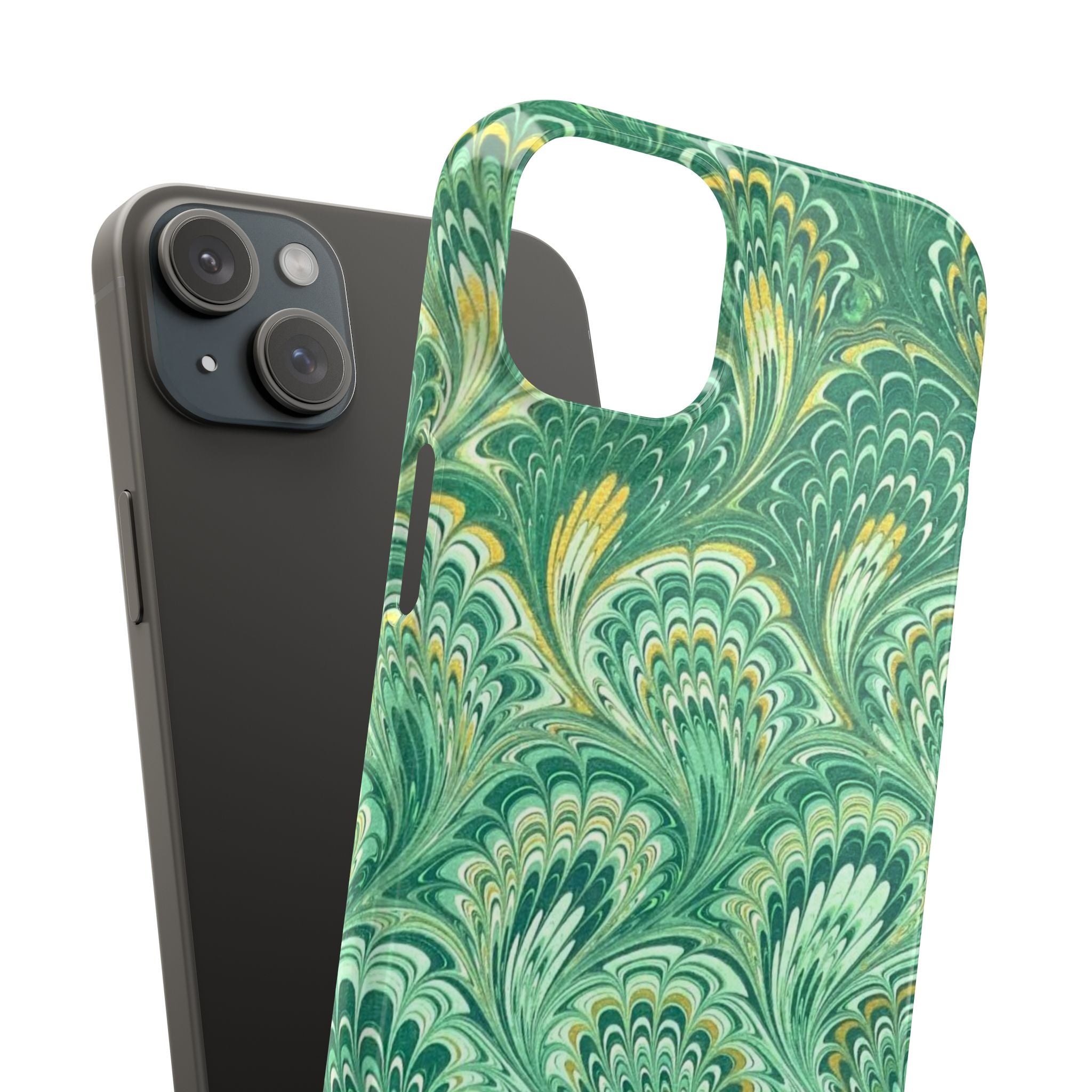 Marbled Feather Green Swirl - Single Layer Slim Phone Case