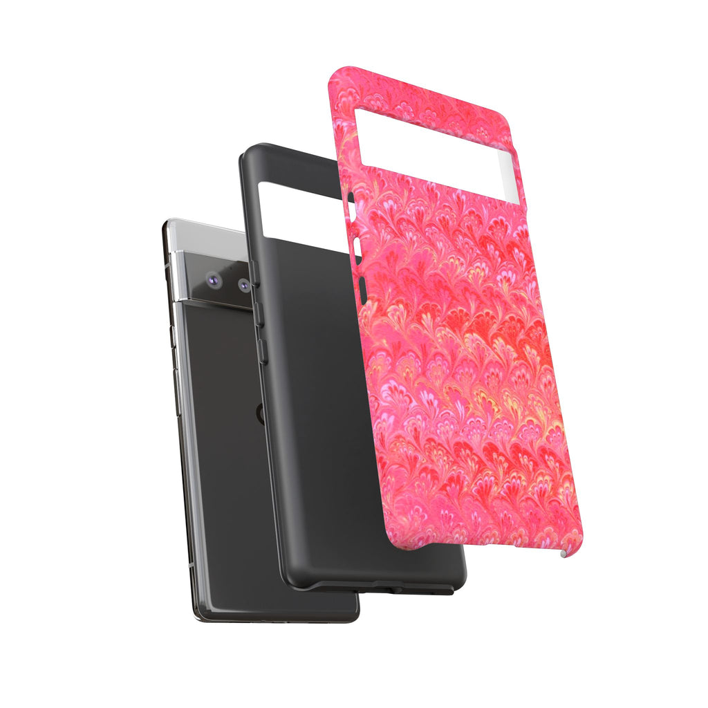 Pink and Gold Marbled Peacock Durable Phone Case - Olive Green and Brown - Matte or Glossy