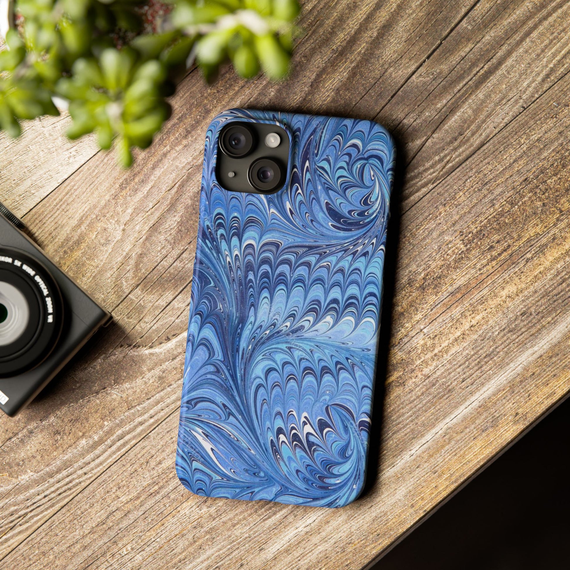 Blue Italian Marbled Design, Green and Blue Pallet, Slim Phone Case