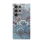 Marbled Feather Blue, White + Burgundy Swirl - Single Layer Slim Phone Case