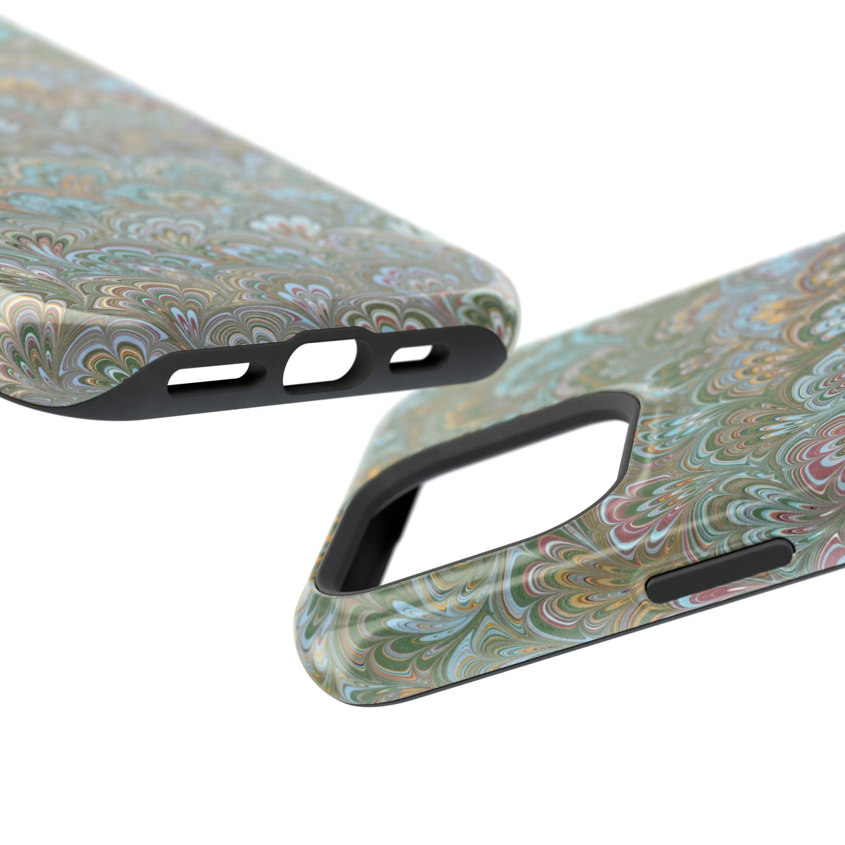 Green, Blue, + White Marbled Peacock - Dual Layer MAG SAFE Phone Case