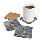 Blue Italian Marbled Cork Coaster Set, Modern Minimalist Drink Coasters (4-Pack)