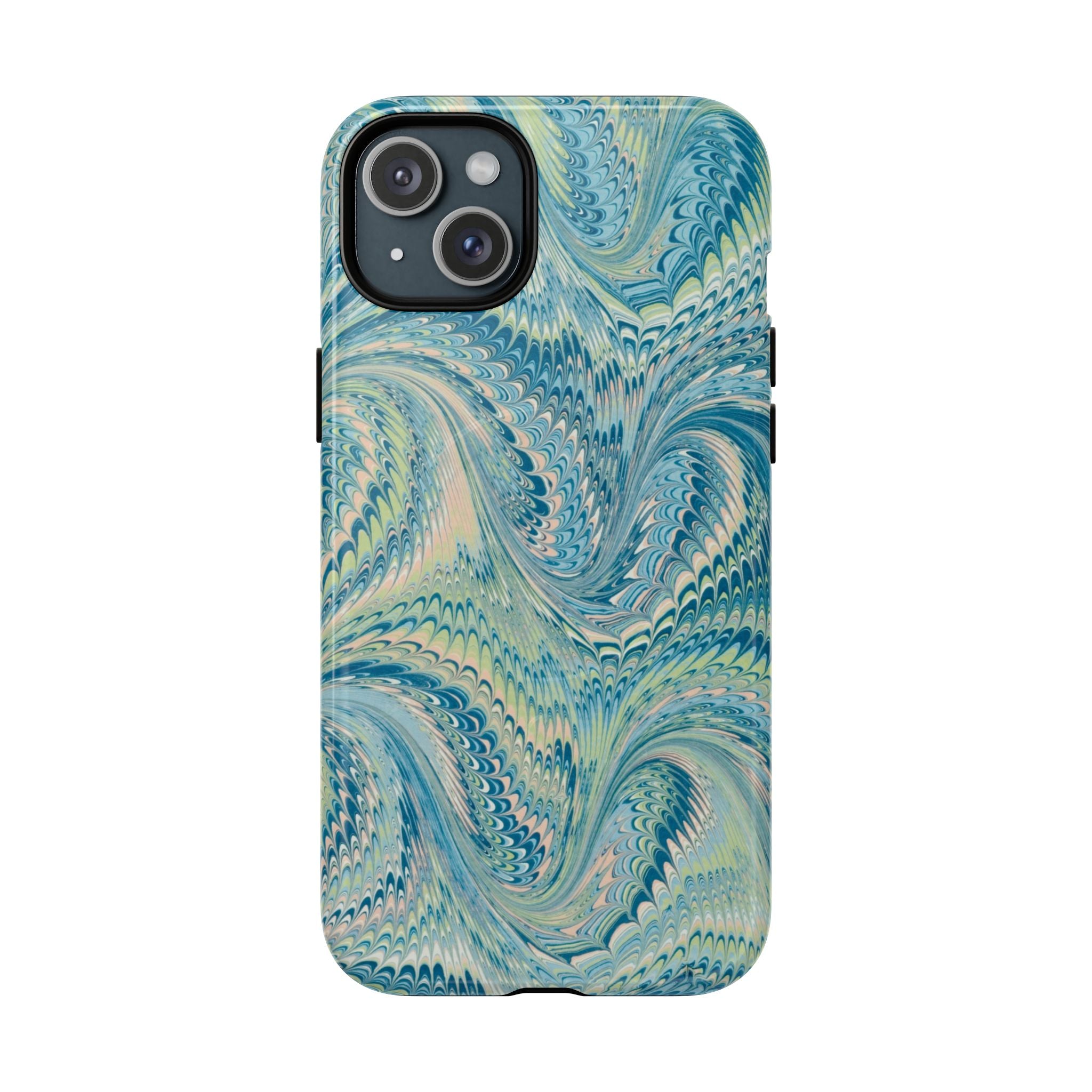 Aqua + Green Marble Phone Case - Impact-Resistant Durable - Dual Cover Design
