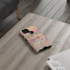 Pastel Pink + Green Feather Marbled Phone Case - Dual Layer Phone Cover