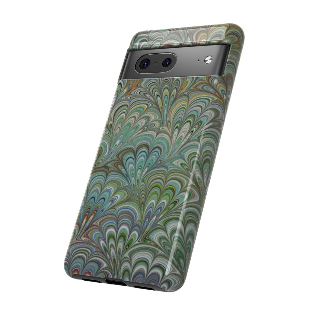 Green Marbled Peacock Durable Phone Case - Matte or Glossy