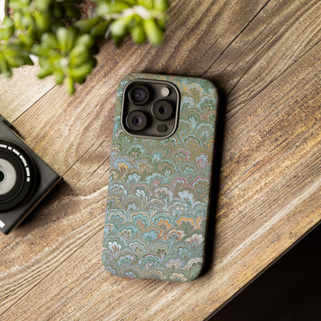 Blue and Green Feather Marbled Phone Case — Dual Layer - Tough Protective Phone Cover