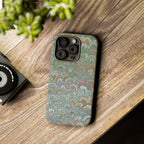 Blue and Green Feather Marbled Phone Case — Dual Layer - Tough Protective Phone Cover
