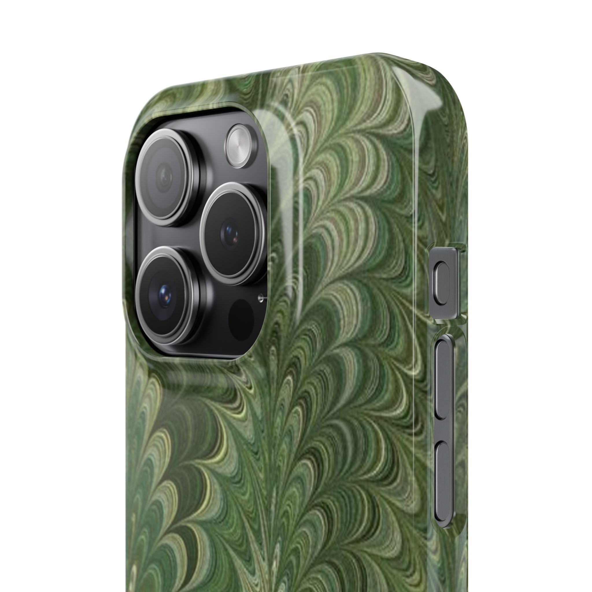 Green Marbled Slim Phone Case — Botanical Swirl Pattern Slim Case