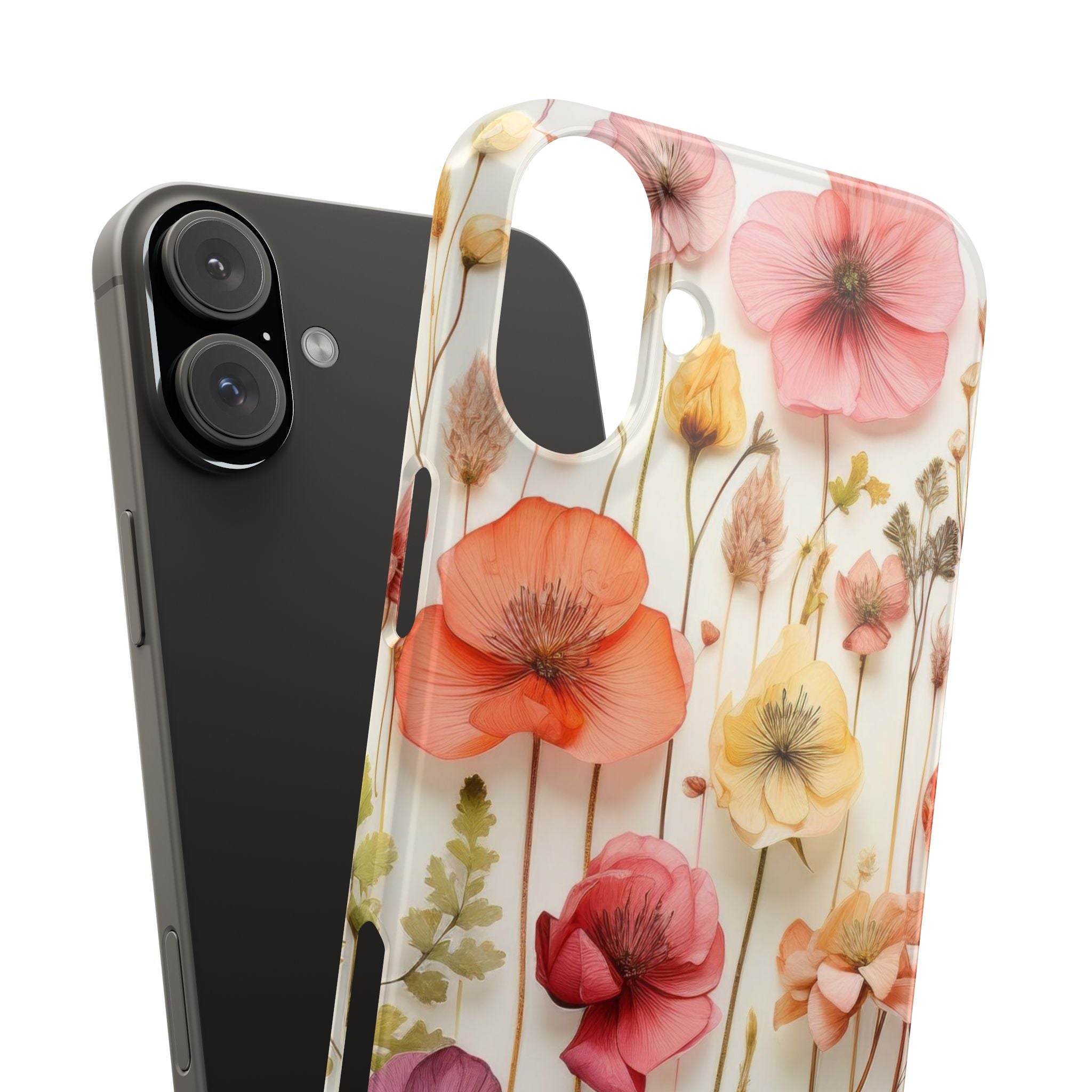 Slim Phone Case - Pink Floral Pressed Flowers iPhone 17 and Other Sizes - Glossy Finish