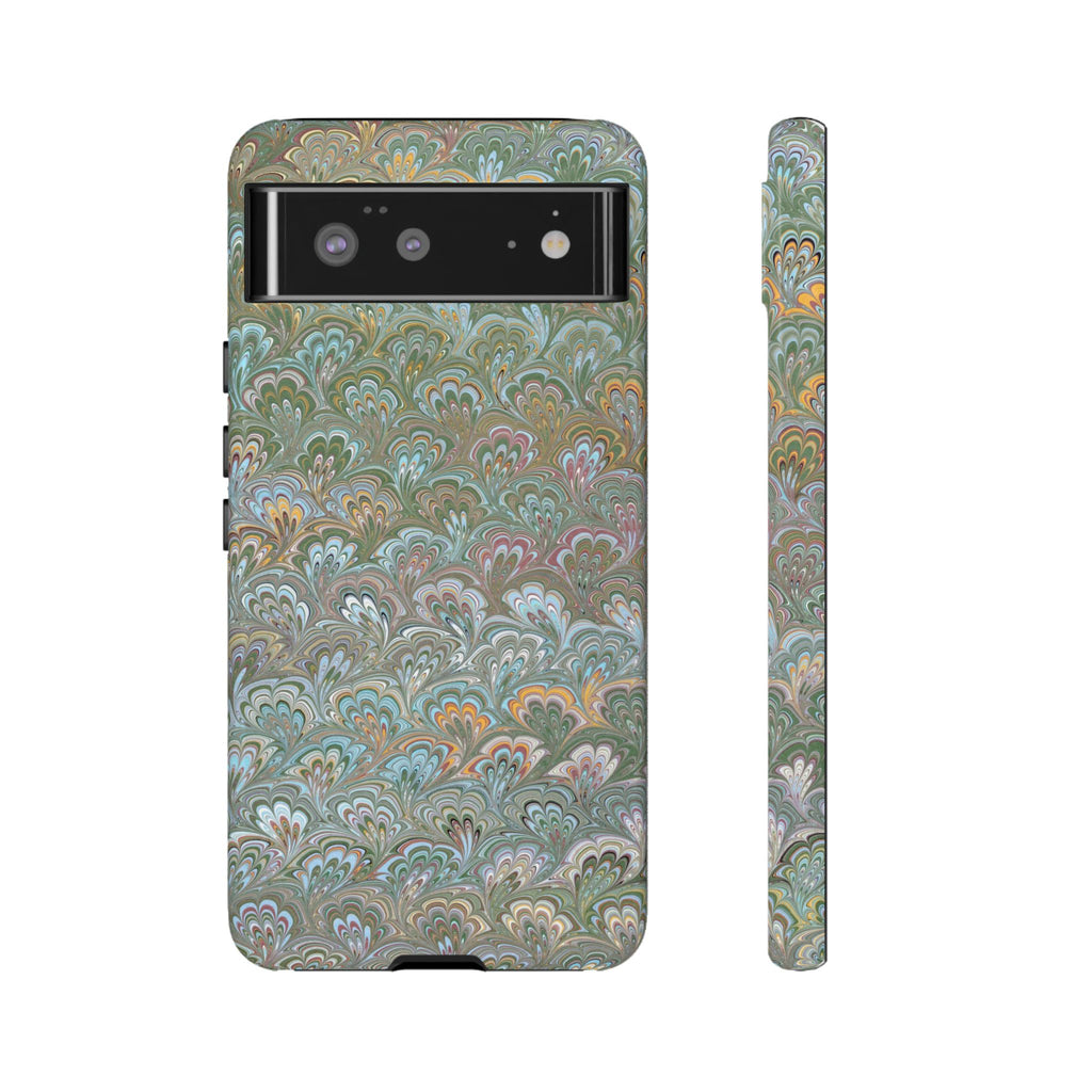 Blue and Green Feather Marbled Phone Case — Dual Layer - Tough Protective Phone Cover