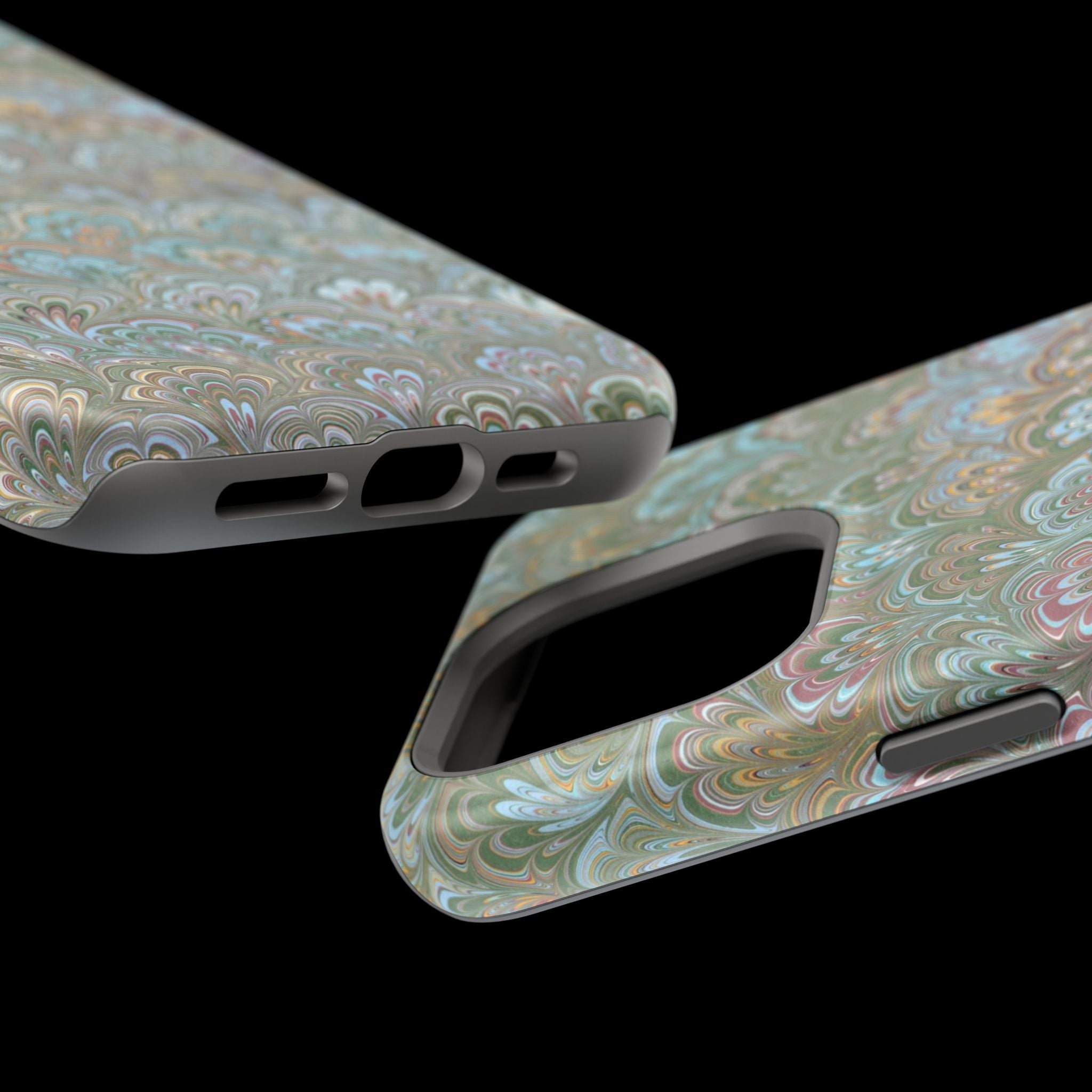 Green, Blue, + White Marbled Peacock - Dual Layer MAG SAFE Phone Case