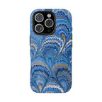 Blue Vintage Peacock Marbled Tough Phone Case - Dual Layer