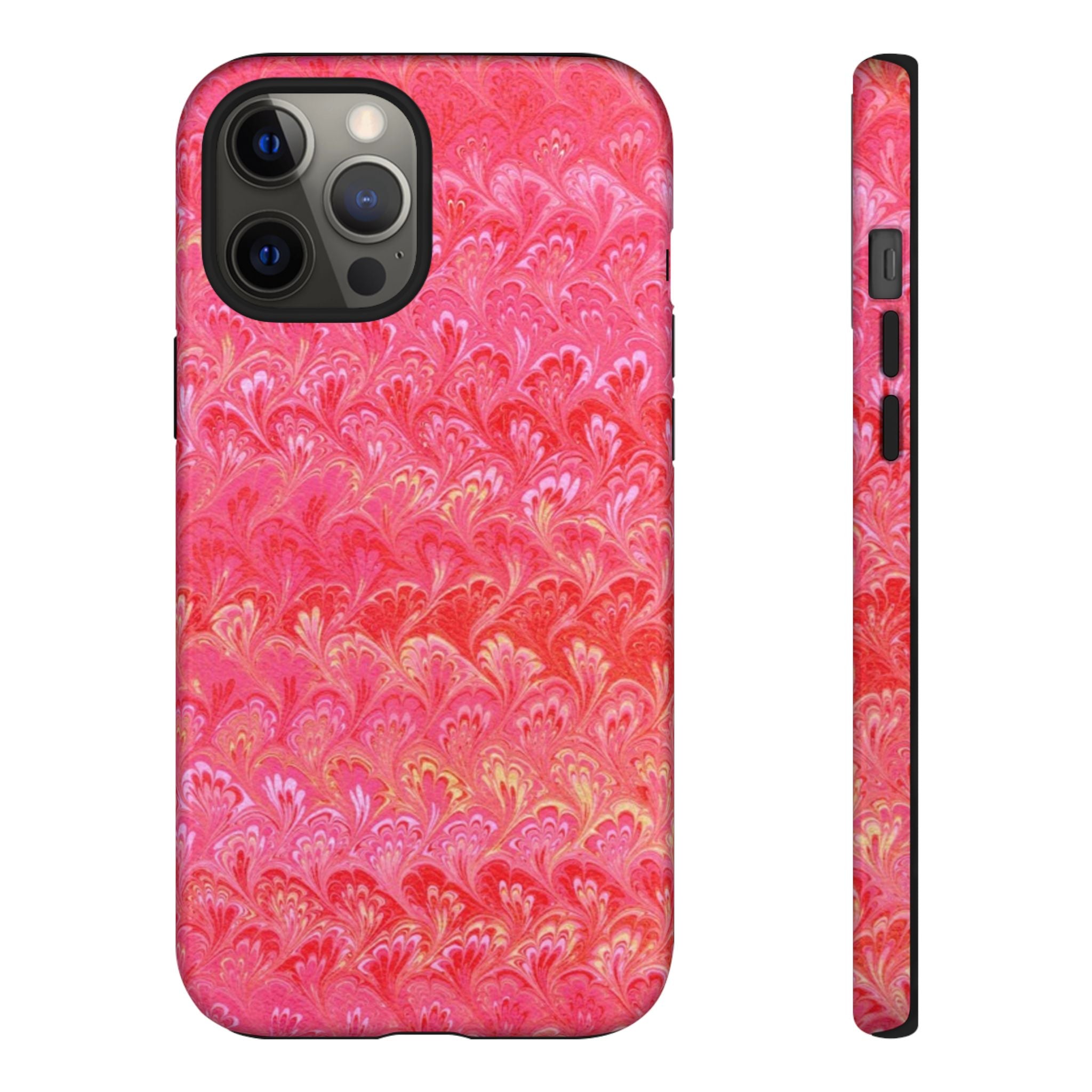 Pink and Gold Marbled Peacock Durable Phone Case - Olive Green and Brown - Matte or Glossy