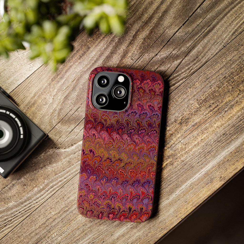 Reds, Lavenders, Marbled VIntage Design, Italian Feather Phone Case, Slim Phone Cases, IPHONE16 and all sizes