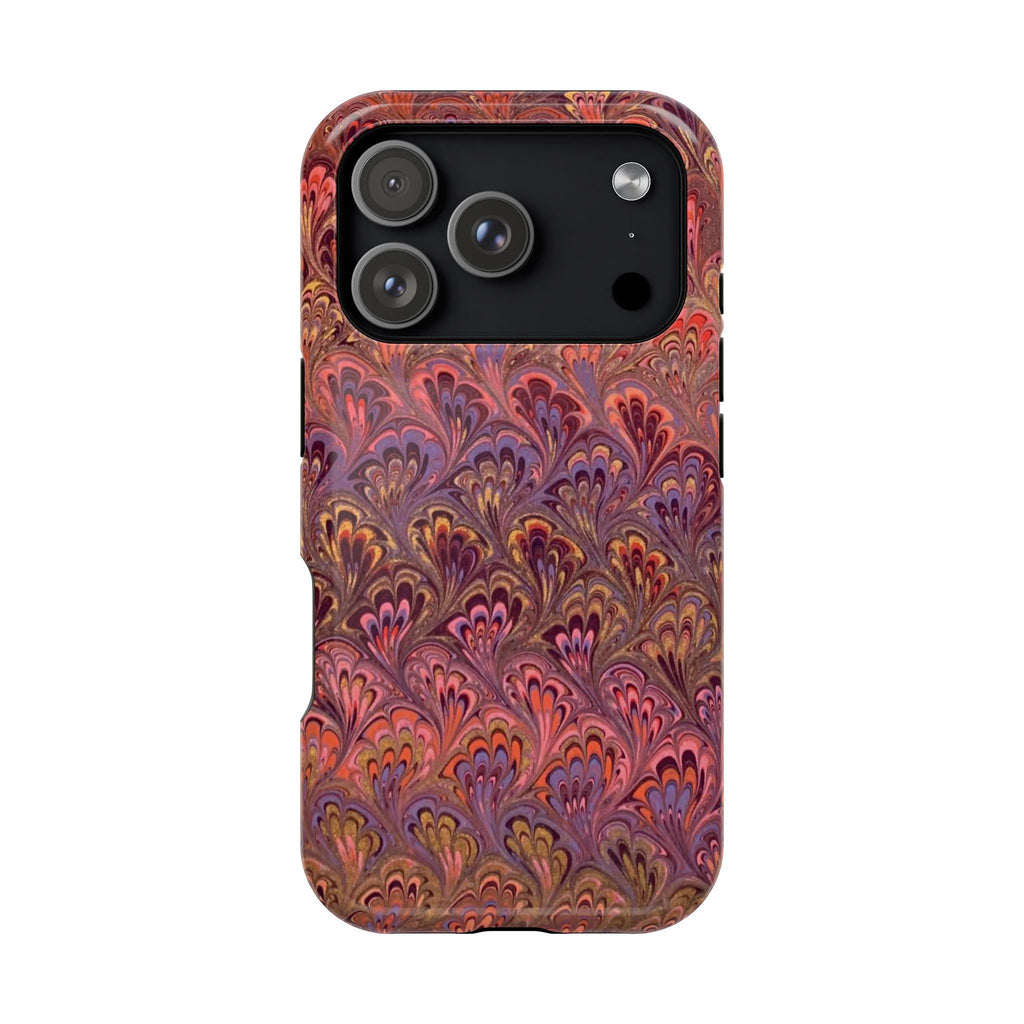 Mag Safe Marble iPhone Case - Red, Burgundy, Lavender & Gold Impact-Resistant