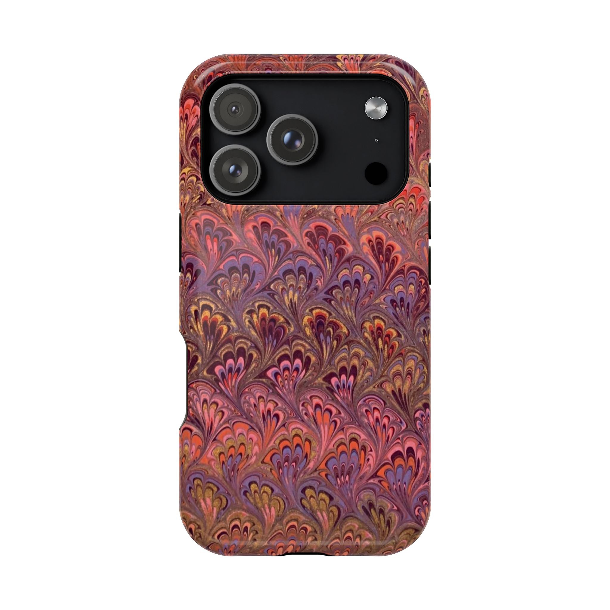 Mag Safe Marble iPhone Case - Red, Burgundy, Lavender & Gold Impact-Resistant