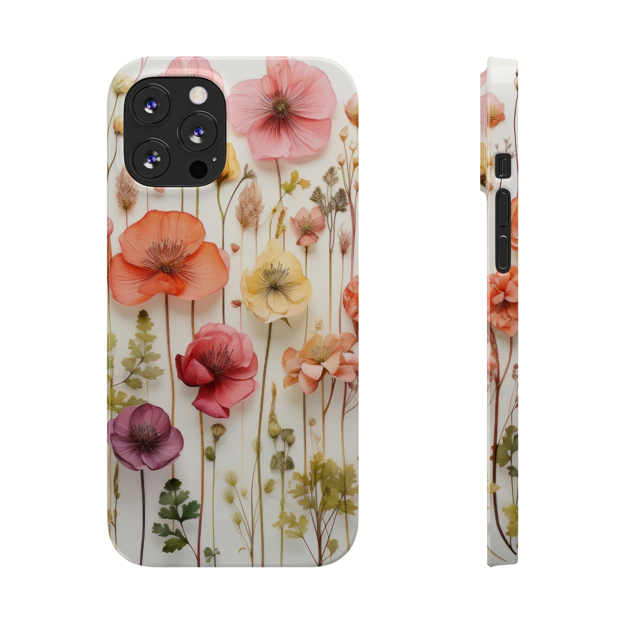 Slim Phone Case - Pink Floral Pressed Flowers iPhone 17 and Other Sizes - Glossy Finish