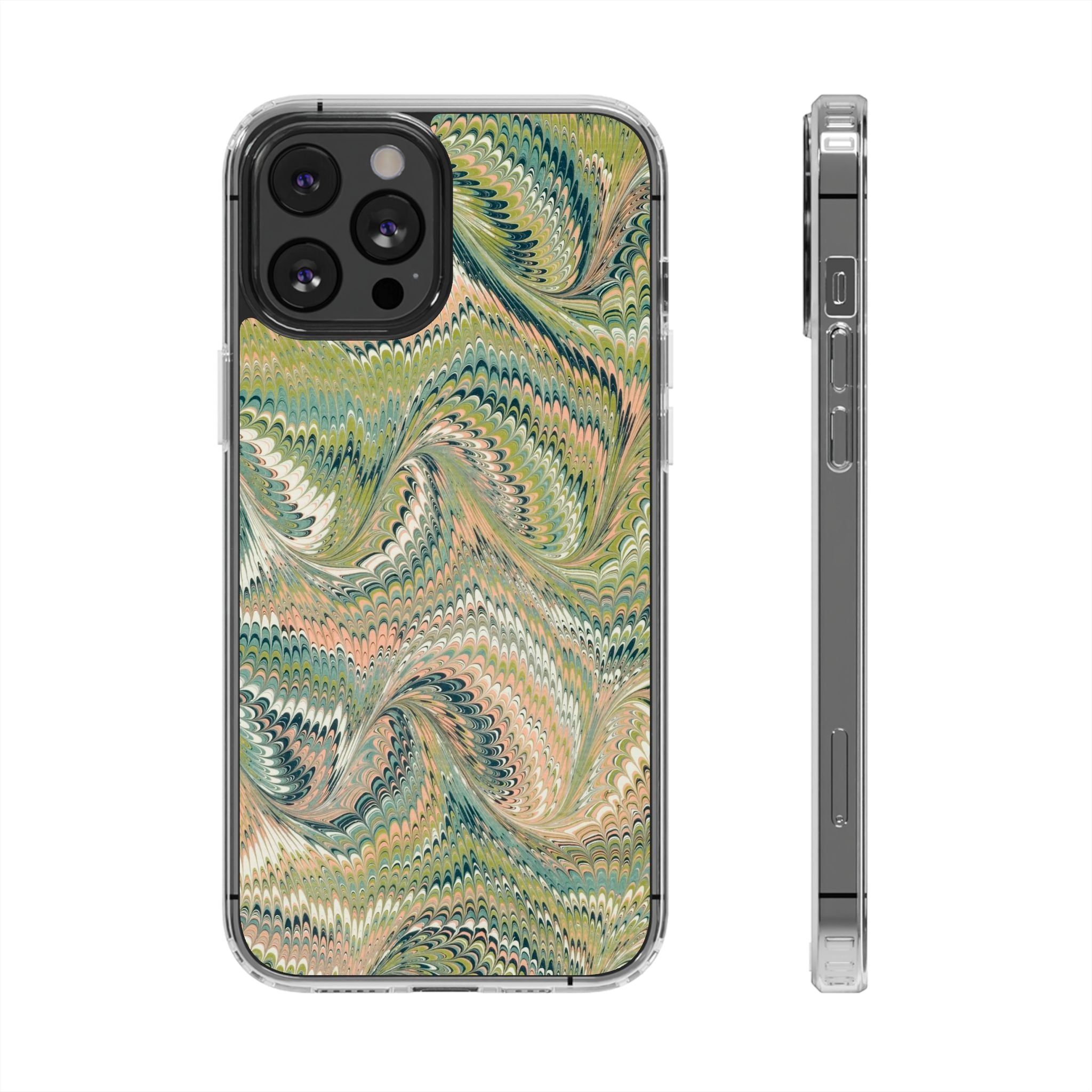 Clear Magnetic Phone Case — Green Marble Design Impact-Resistant