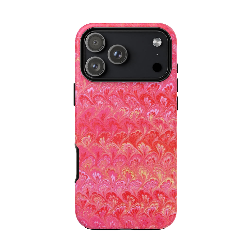 Pink and Gold Marbled Peacock Durable Phone Case - Olive Green and Brown - Matte or Glossy