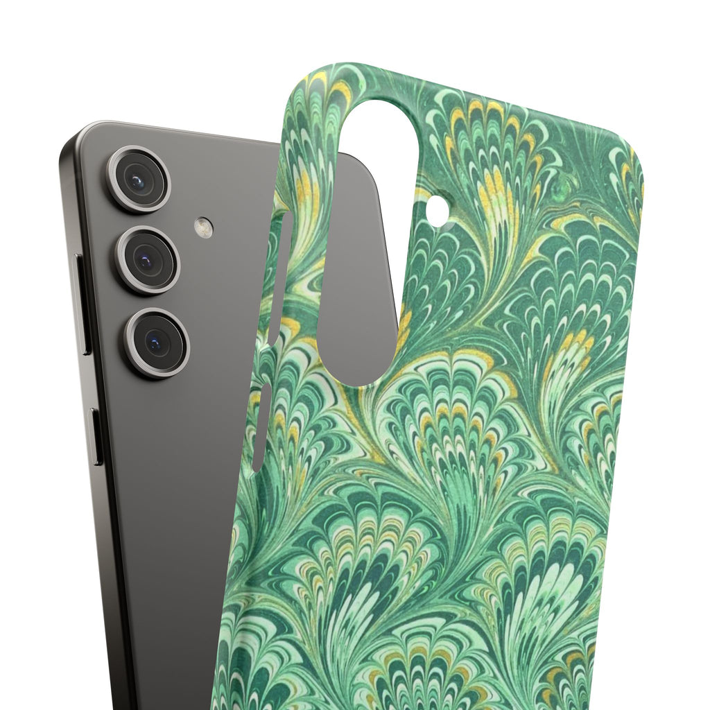 Marbled Feather Green Swirl - Single Layer Slim Phone Case