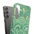 Marbled Feather Green Swirl - Single Layer Slim Phone Case