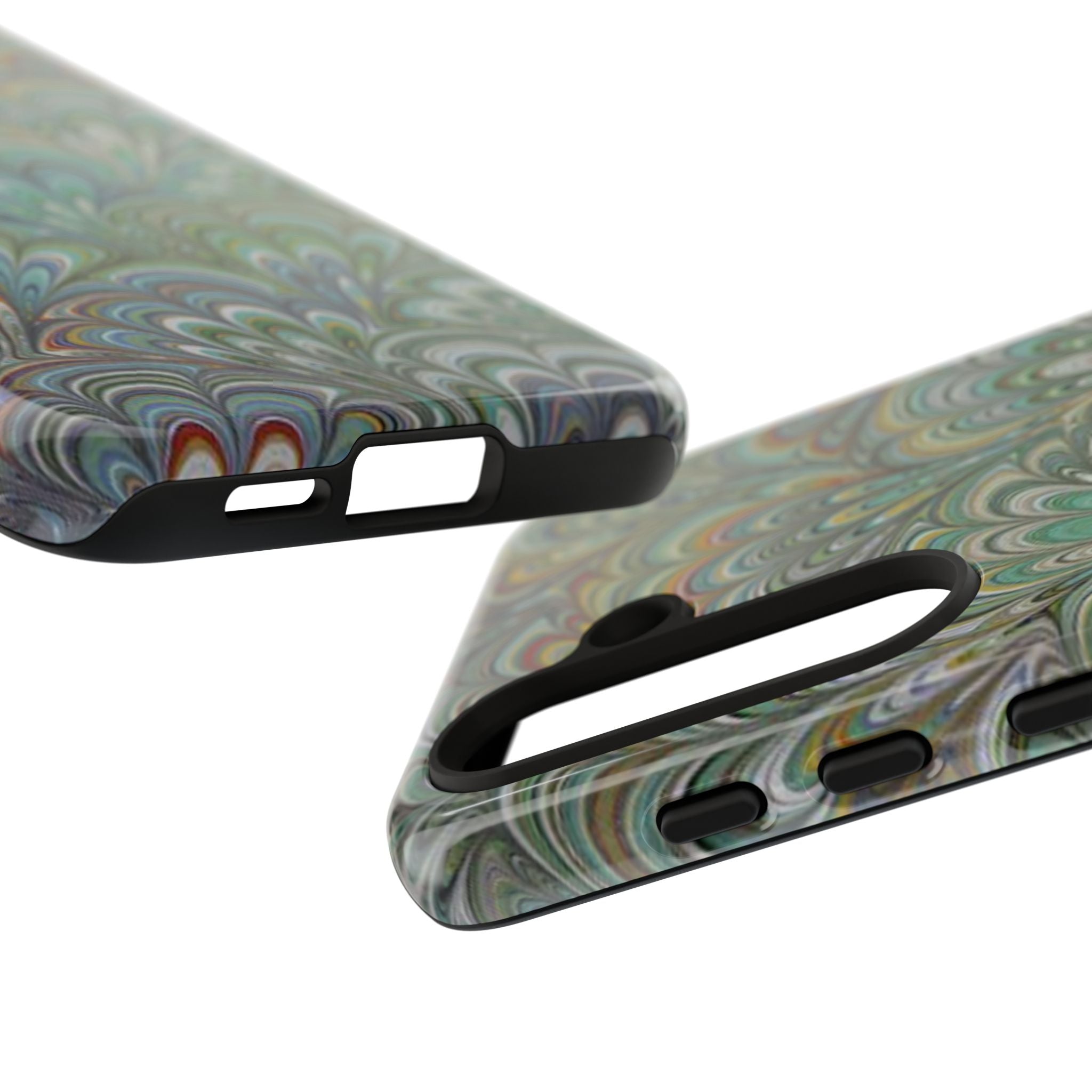 Green Marbled Peacock Durable Phone Case - Matte or Glossy