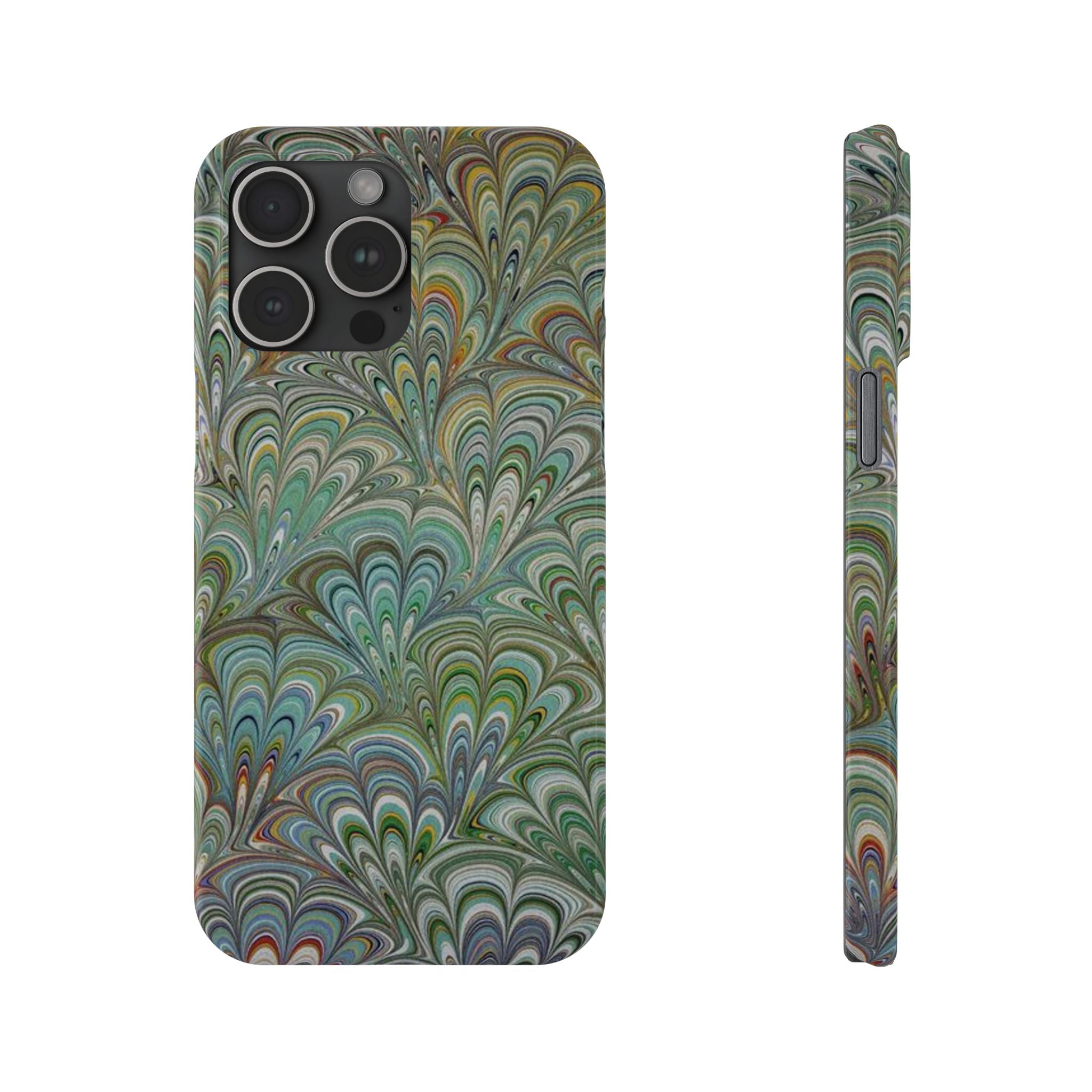 Deep Green Peacock Italian Marbled Design, Italy Feather Phone Case