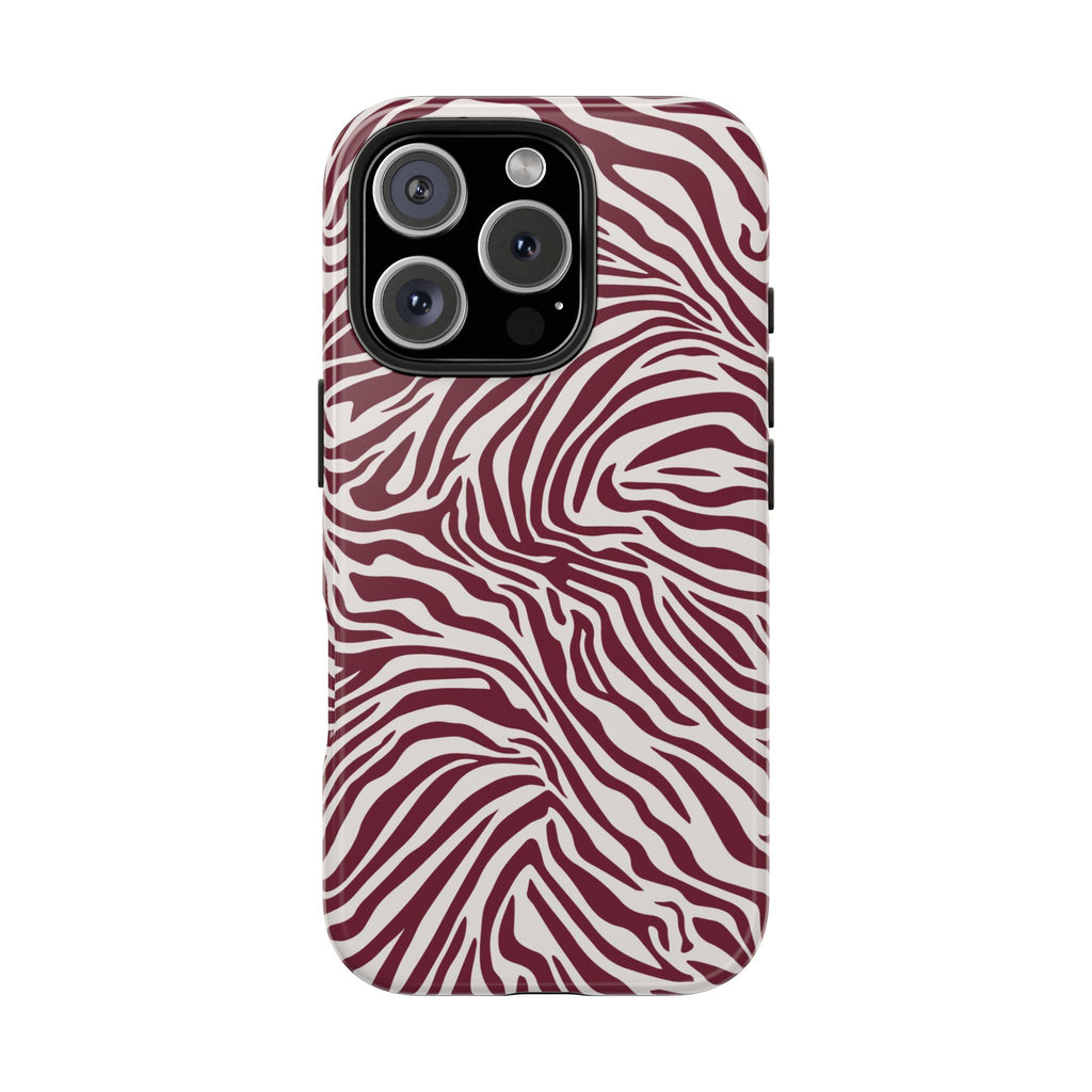 Zebra Print Burgundy + White - Dual Layer Phone Case