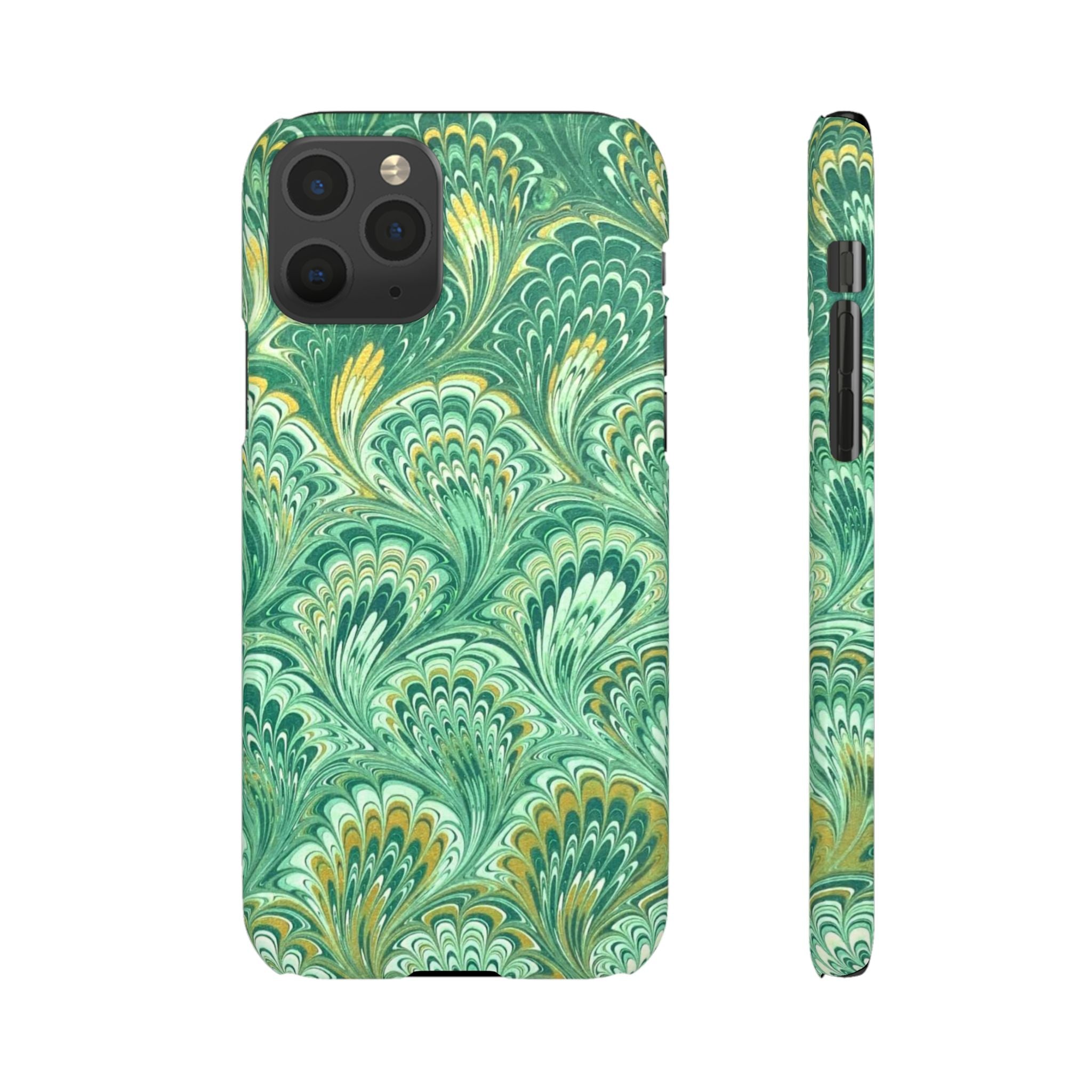 Marbled Feather Green Swirl - Single Layer Slim Phone Case