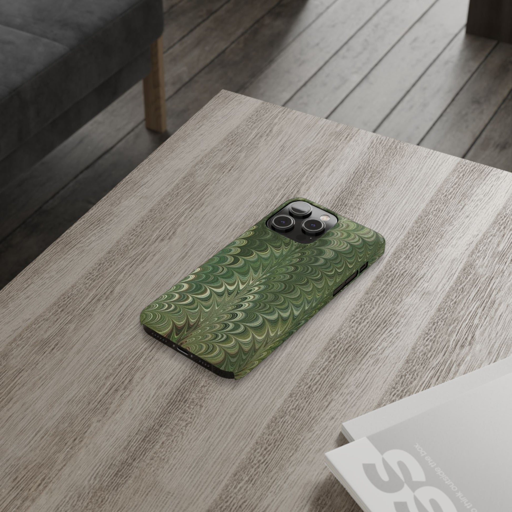 Deep Green Hues of Italian Hand-Painted, Vintage Marbled Paper from Italy Designed Phone Case, iPhone16 Case and all iPhone Cases