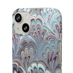 Marbled Feather Blue, White + Burgundy Swirl - Single Layer Slim Phone Case