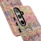 Pastel Pink + Green Feather Marbled Phone Case - Dual Layer Phone Cover
