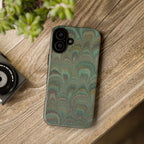 Marbled Peacock Durable Phone Case - Olive Green and Brown - Matte or Glossy