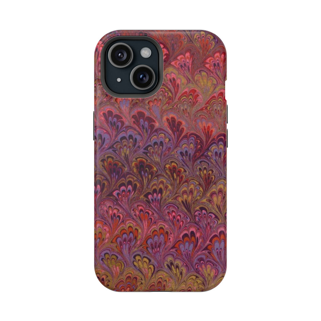 Red, Burgundy, Lavender Italian Peacock Feather Design Phone Case