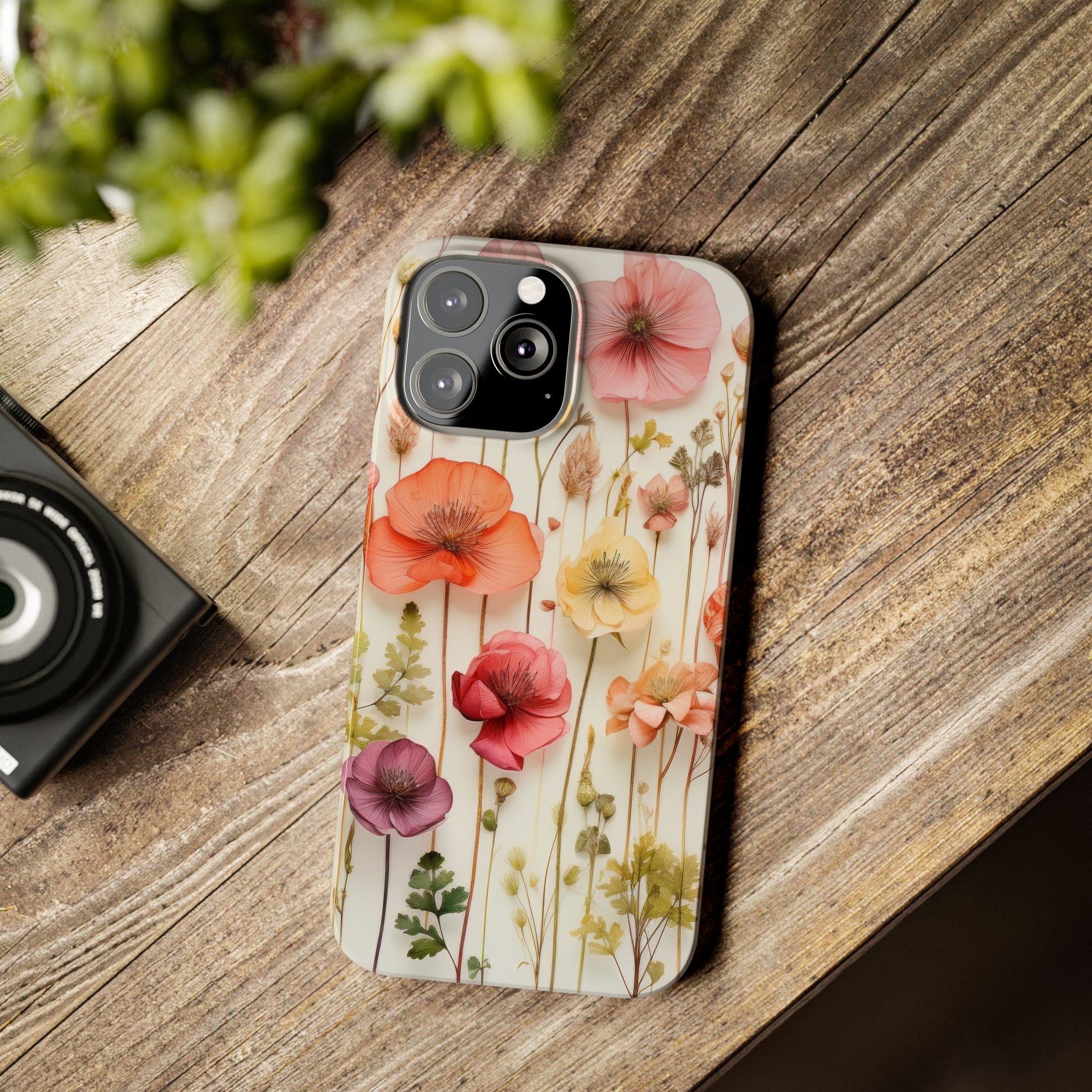 Slim Phone Case - Pink Floral Pressed Flowers iPhone 17 and Other Sizes - Glossy Finish