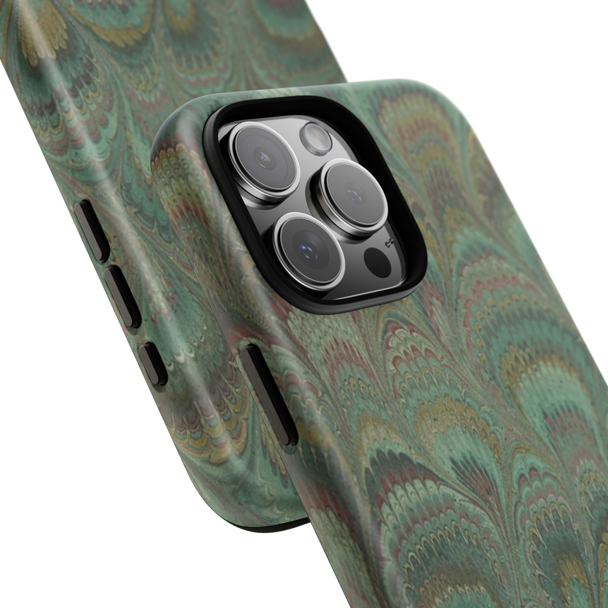 Marbled Peacock Durable Phone Case - Olive Green and Brown - Matte or Glossy