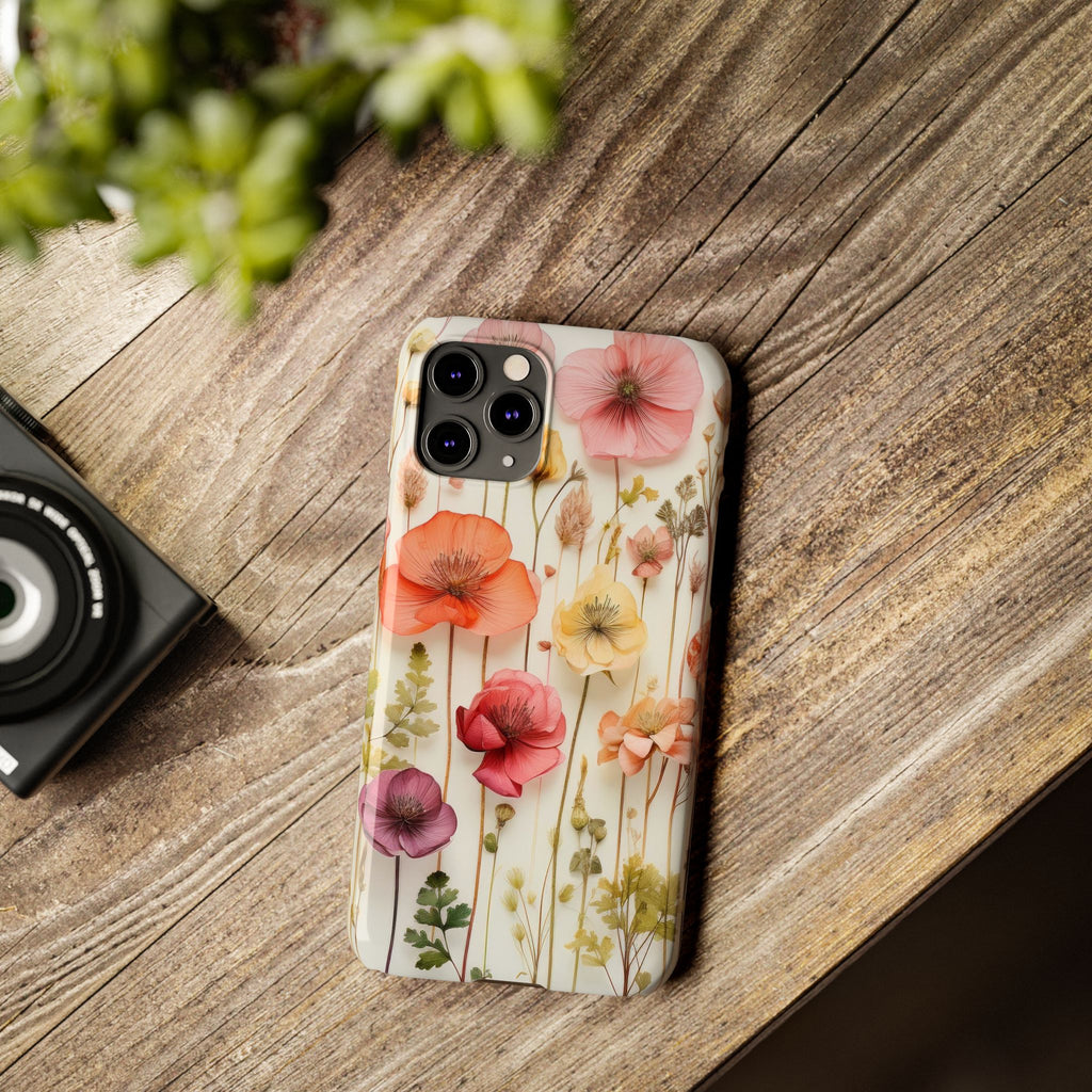 Slim Phone Case - Pink Floral Pressed Flowers iPhone 17 and Other Sizes - Glossy Finish