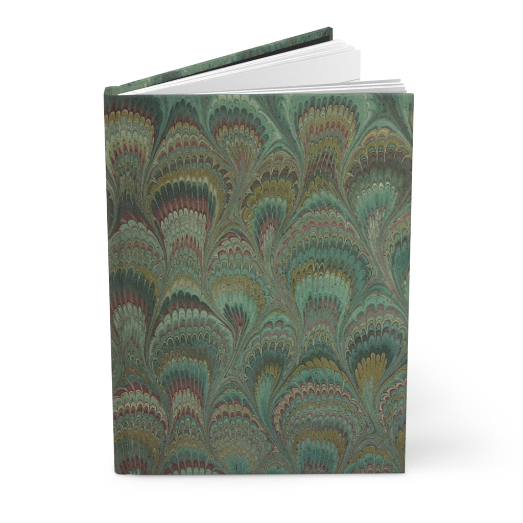 Green + Brown Hand-Painted Italian Feather Marble Hardcover Journal