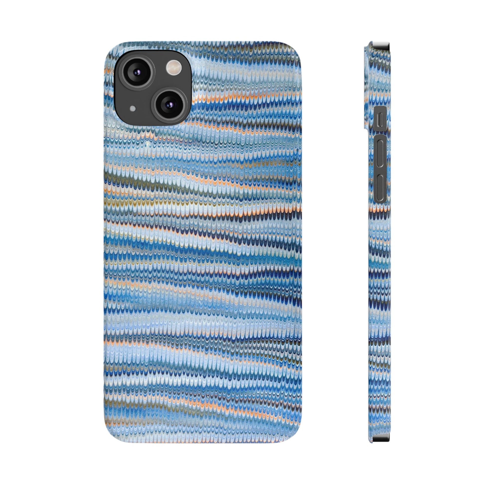 Blue Italian Hand-Painted and Vintage Marbled Inspired Paper Design, Italy Feather Phone Case, iPhone15 Case and all iPhone Case Sizes