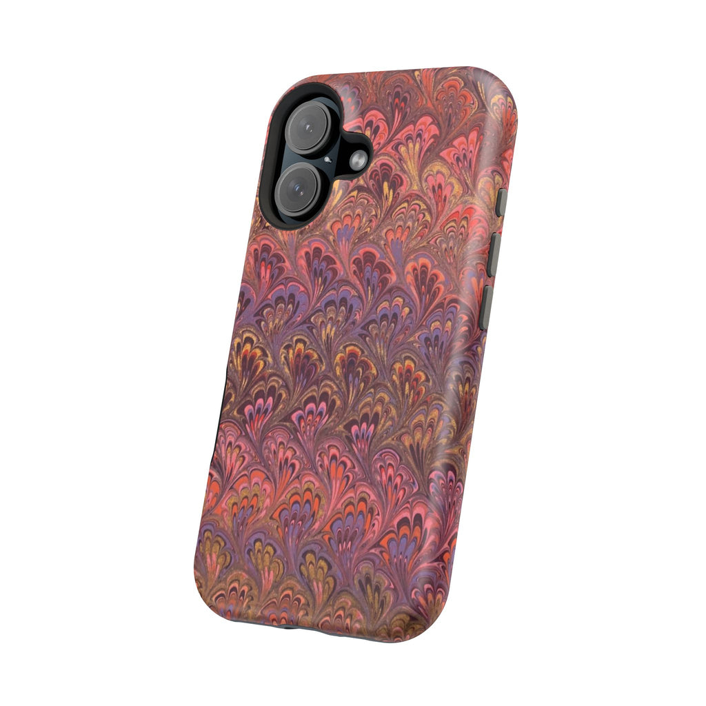 Mag Safe Marble iPhone Case - Red, Burgundy, Lavender & Gold Impact-Resistant
