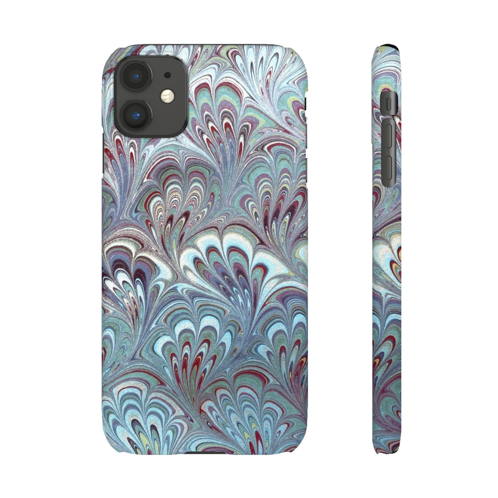 Marbled Feather Blue, White + Burgundy Swirl - Single Layer Slim Phone Case