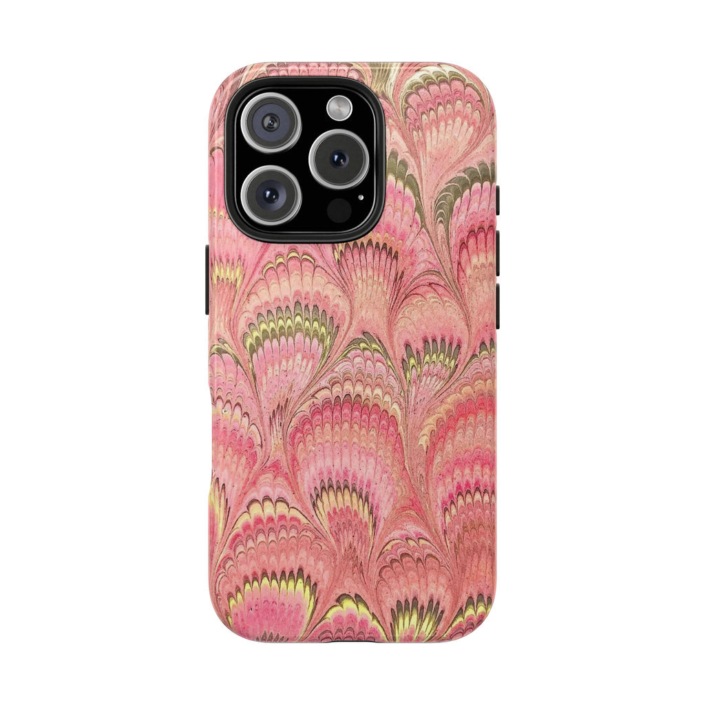 Dusty Pink Florentine Marbled Peacock Feather Dual Layer Protective iPhone Cover - New FALL Favorite