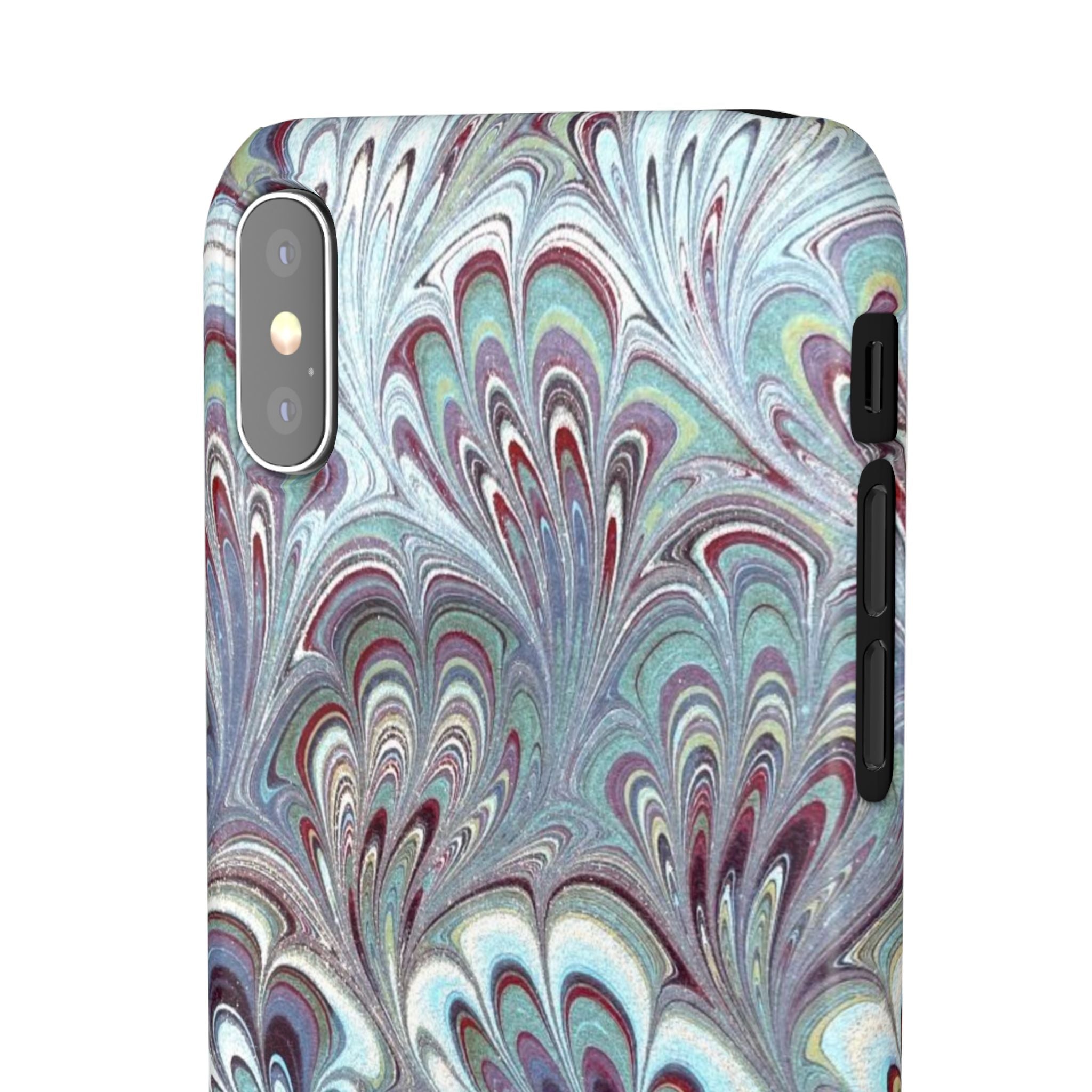 Marbled Feather Blue, White + Burgundy Swirl - Single Layer Slim Phone Case
