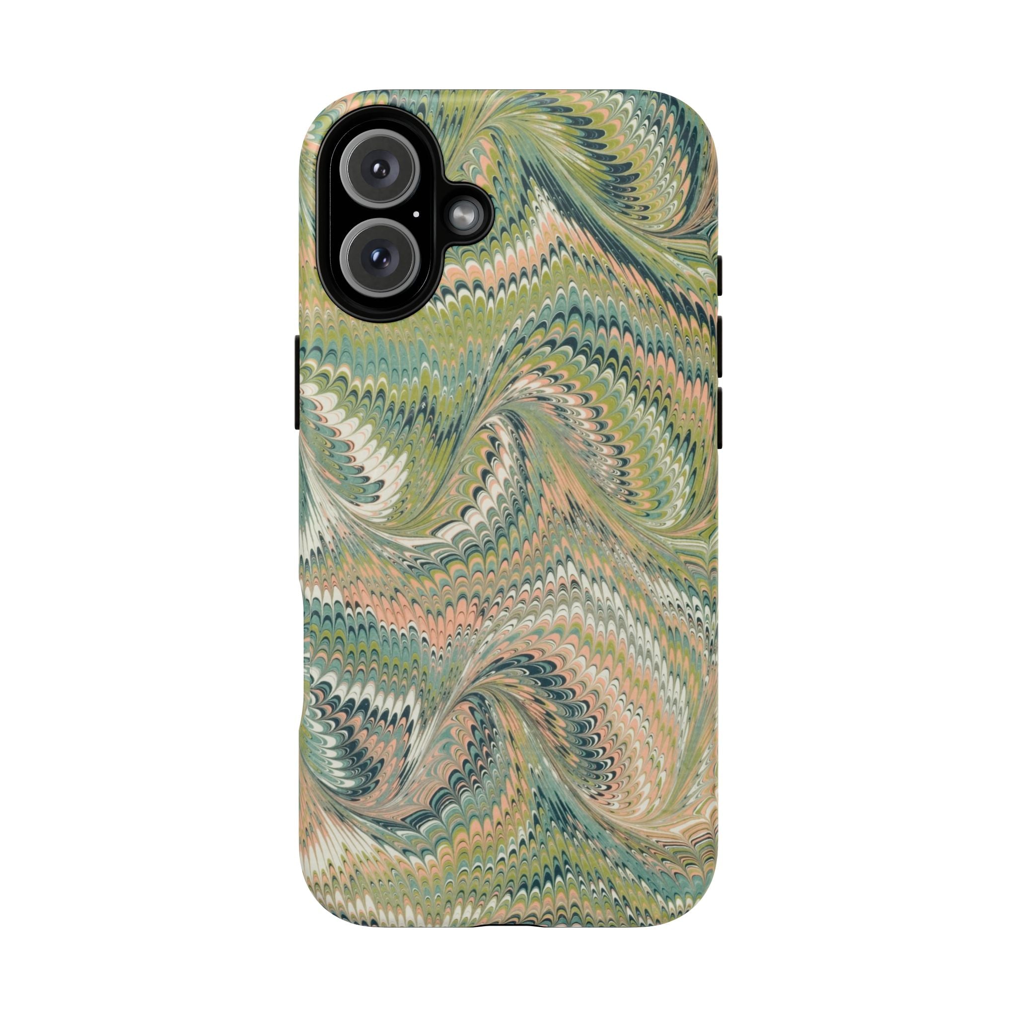 Florentine Marble iPhone Case | Inspired by Florence | Italian Marbled Paper Technique | Artisanal Green Swirl | Dual-Layer Protective Case | Matte or Glossy