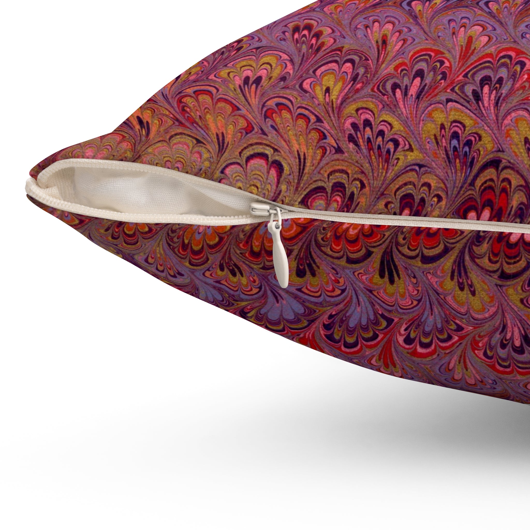 ITALIAN MARBLE Red and Gold Square Pillow includes Pillow, Hidden Zipper