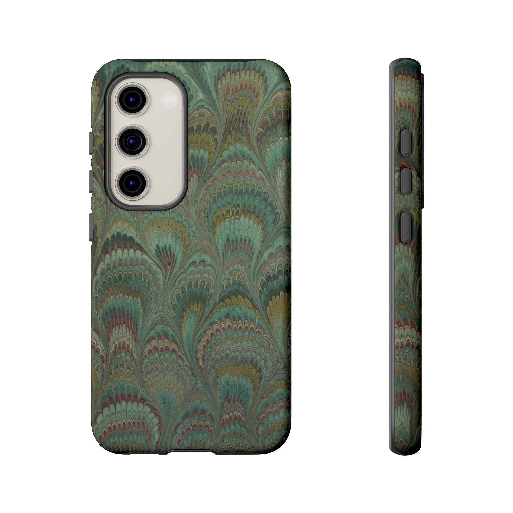 Marbled Peacock Durable Phone Case - Olive Green and Brown - Matte or Glossy
