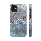Marbled Feather Blue, White + Burgundy Swirl - Single Layer Slim Phone Case