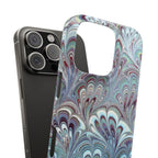 Marbled Feather Blue, White + Burgundy Swirl - Single Layer Slim Phone Case