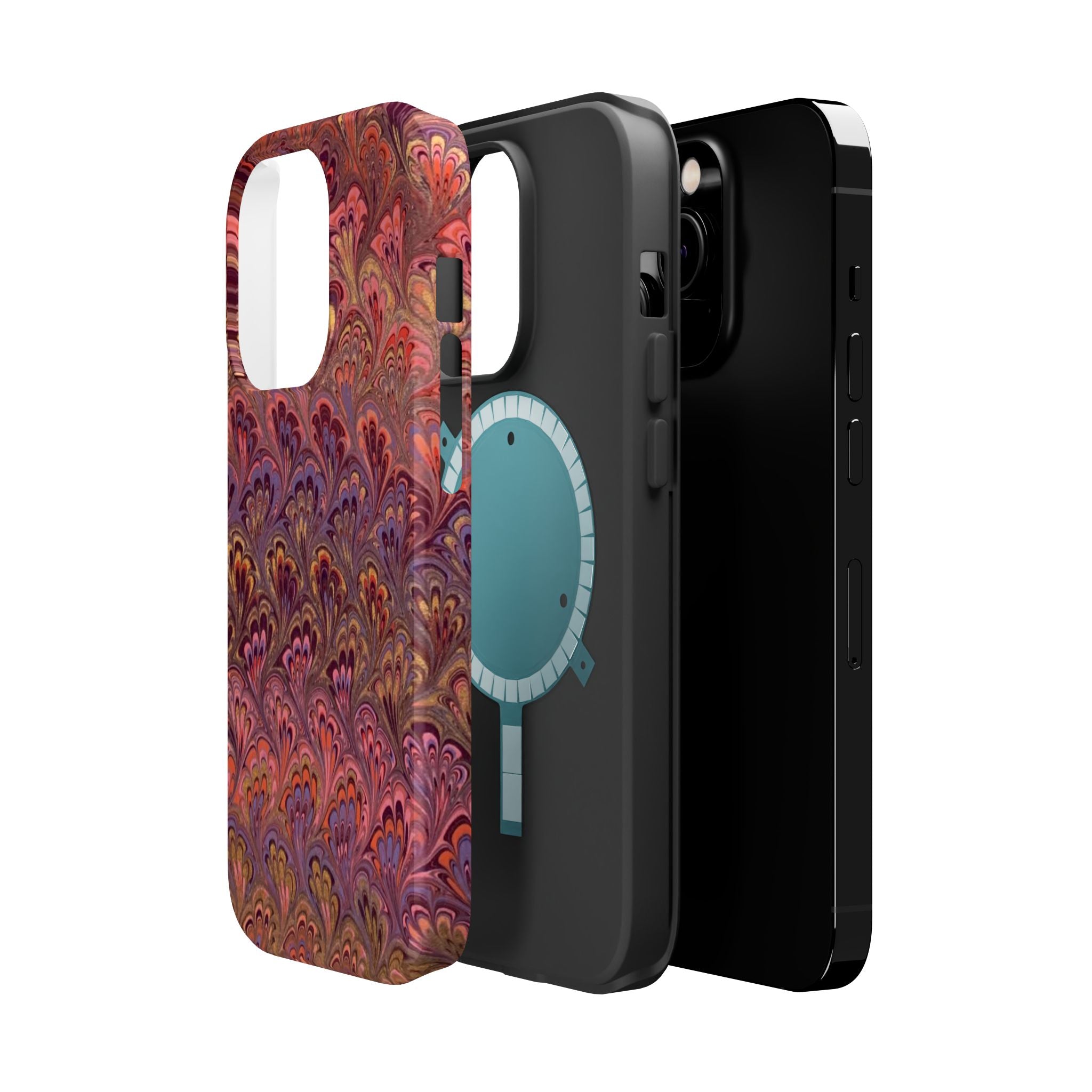 Mag Safe Marble iPhone Case - Red, Burgundy, Lavender & Gold Impact-Resistant