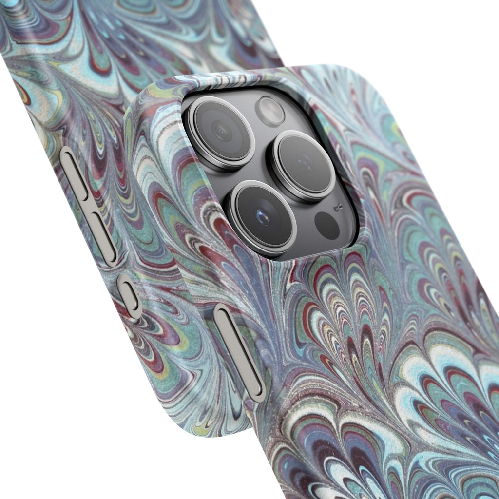 Marbled Feather Blue, White + Burgundy Swirl - Single Layer Slim Phone Case
